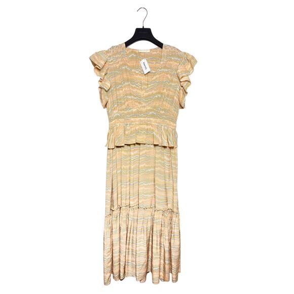 Ulla Johnson NWT Silk Bendetta V-Neck Ruffle Midi Dress Opal Size 6 - Picture 3 of 9